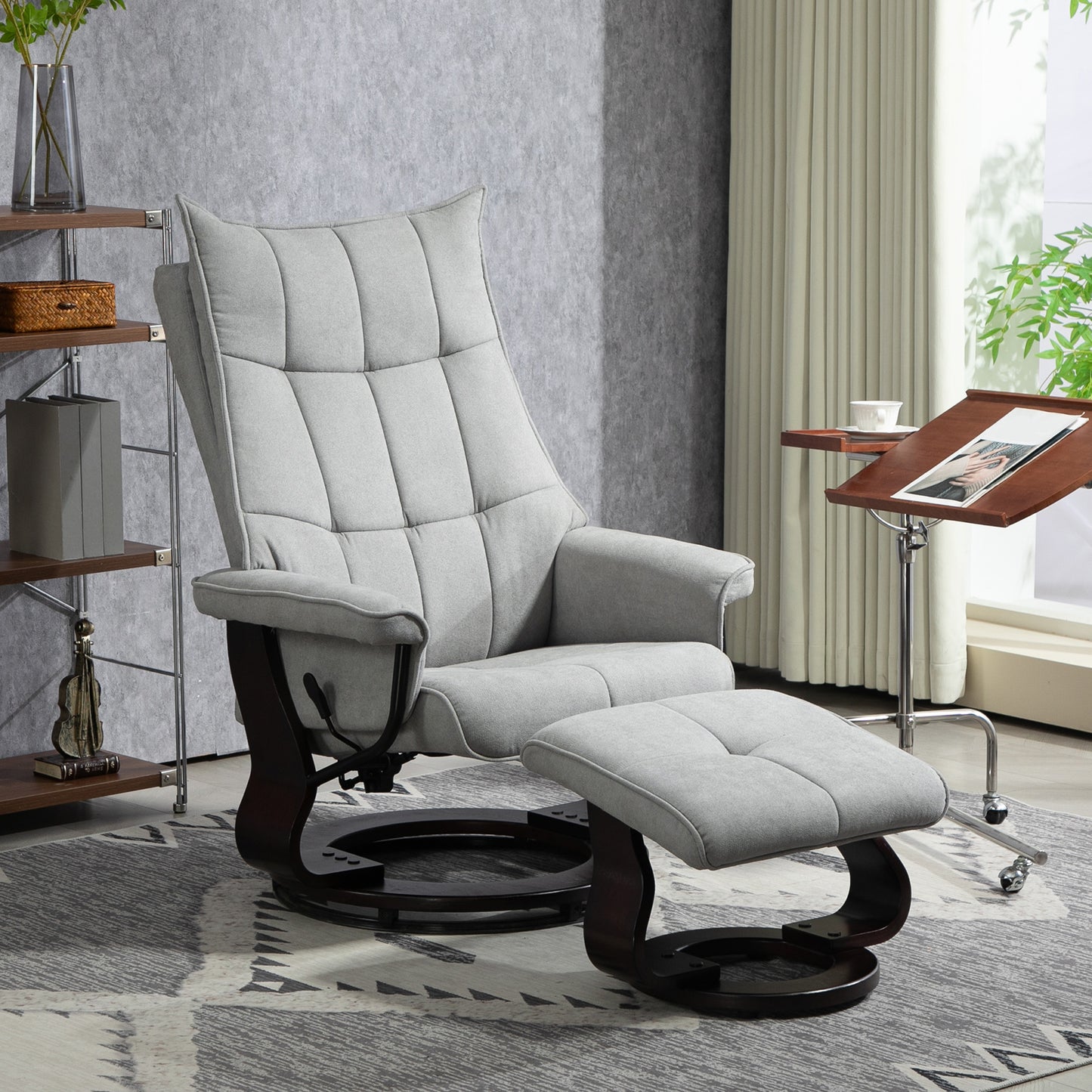 HOMCOM Relaxsessel mit Hocker, drehbar, Wippfunktion, verstellbare Rückenlehne, bis 150 kg, Grau