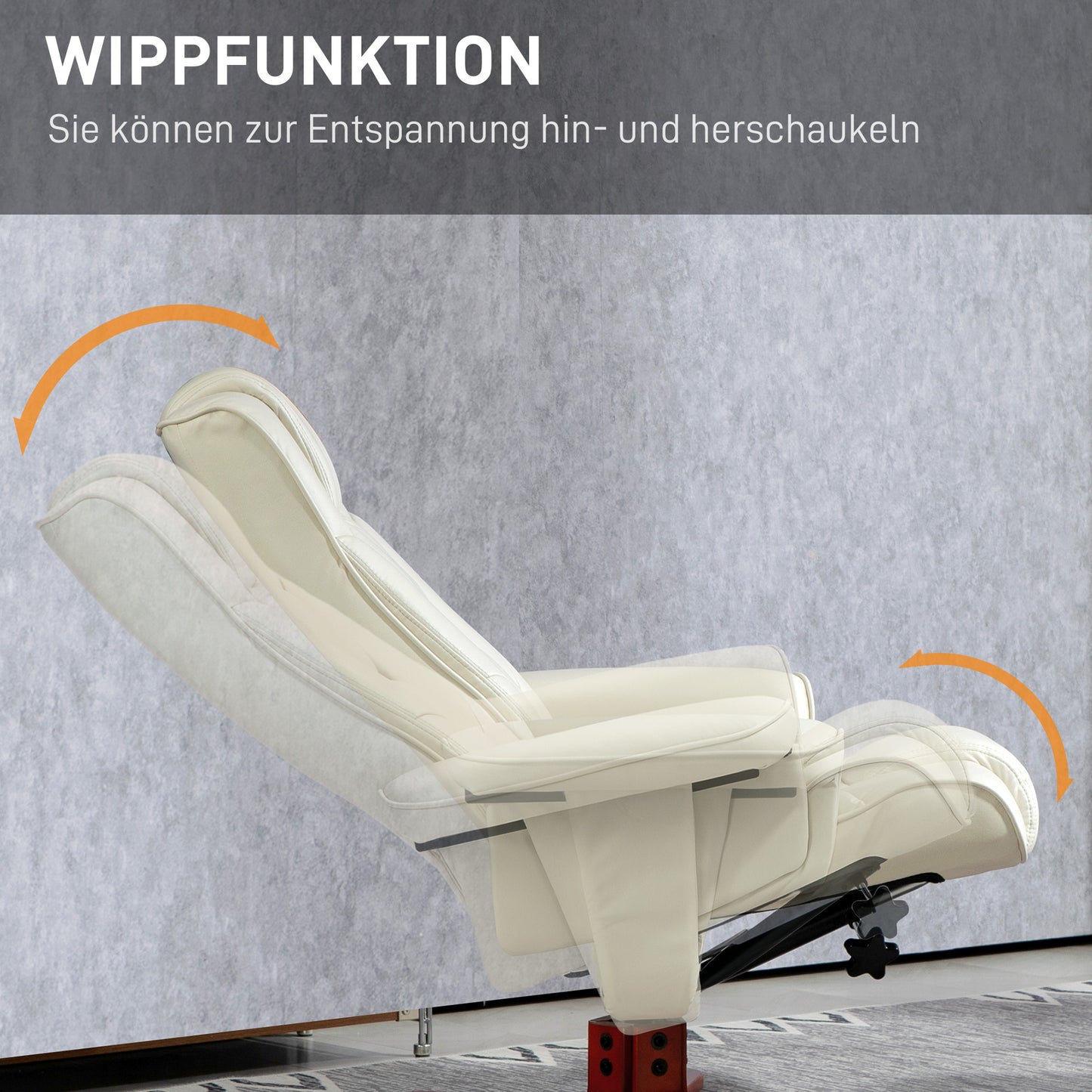 HOMCOM Relaxsessel mit Hocker, Lederoptik, neigbare Lehne, bis 150 kg, Cremeweiß