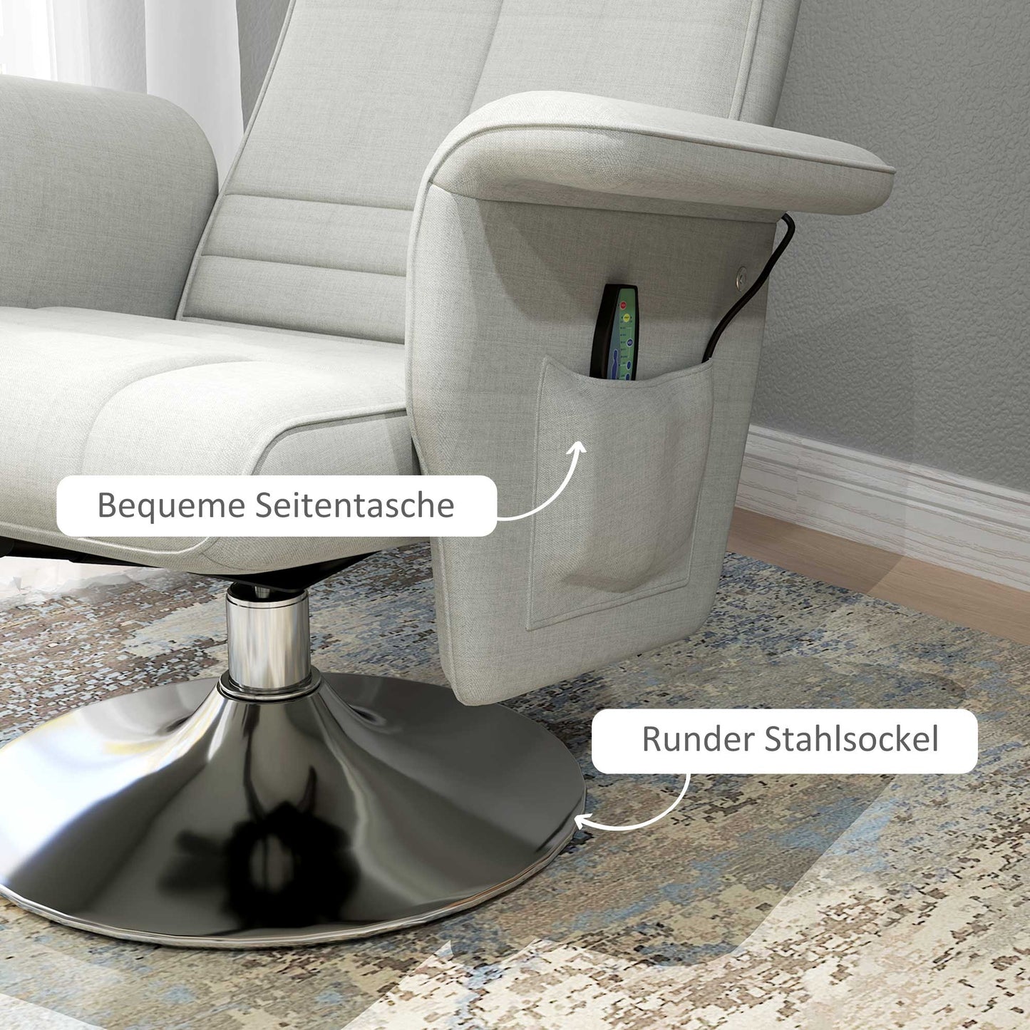 HOMCOM Massagesessel mit Hocker, neigbare Lehne, 78 x 95 x 88 cm, Creme