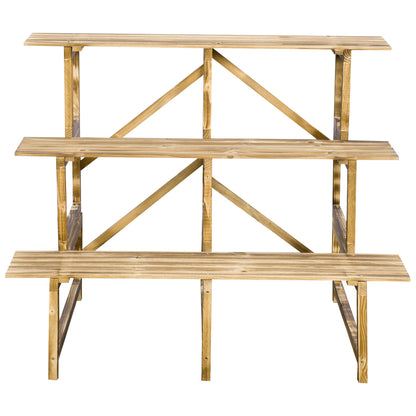 Outsunny Pflanzentreppe, Blumentreppe, Blumenregal, Pflanzregal, Blumenständer, 3 Stufen, Tannenholz, 100 x 80 x 78cm