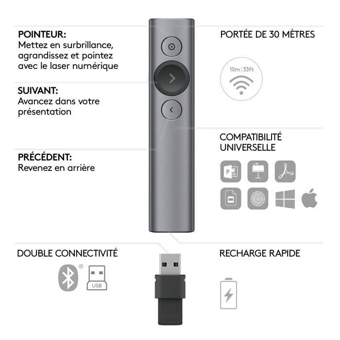 LOGITECH SPOTLIGHT Pointer PRESENTER Gray