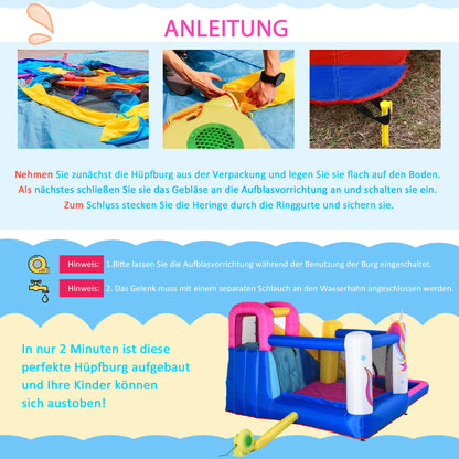 Outsunny Hüpfburg im Märchendesign الحبر. Gebläse، Rutsche، Wasserbecken u. كرة سلة 360 × 305 × 210 سم