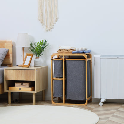 HOMCOM Wäschekorb aus Bambus , 3 abnehmbare Körbe 50 cm x 32 cm x 69,7 cm Natur Grau