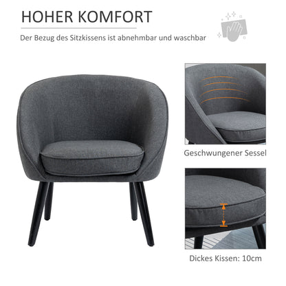 HOMCOM Loungesessel Cocktailsessel bis 150 kg, Leinen-Optik Holz Grau 71 x 65 x 75 cm