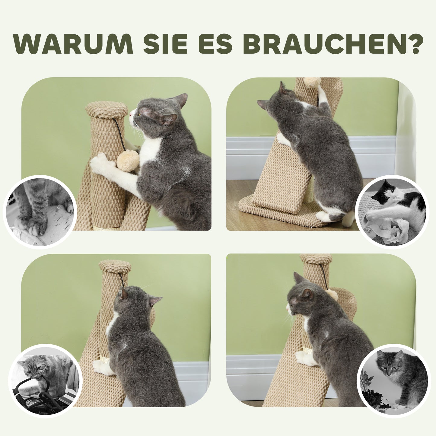 PawHut Kratzbaum mit Kratzbrett, Spielball, Noppenstruktur/Sisal, 54 cm, Hellbraun