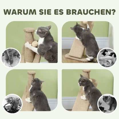 PawHut Kratzbaum mit Kratzbrett, Spielball, Noppenstruktur/Sisal, 54 cm, Hellbraun