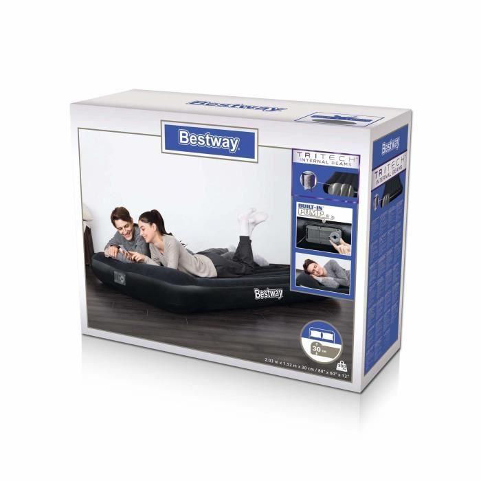 Inflatable bed - BESTWAY - 2-seater mattress - 203 x 152 x 30 cm - Integrated electric pump