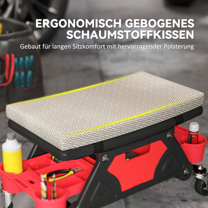 HOMCOM Werkstatthocker mit Rollen Ablagefläche 35cm hoch Rollhocker bis 135 kg belastbar Grau