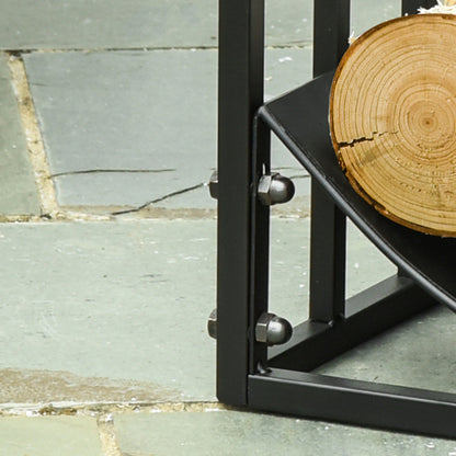 Outsunny Kaminholzregal Kaminholzständer Brennholzregal 60 kg belastbar Feuerholzablage Kaminwerkzeug Metall Schwarz 60,5 x 36 x 46,5 cm