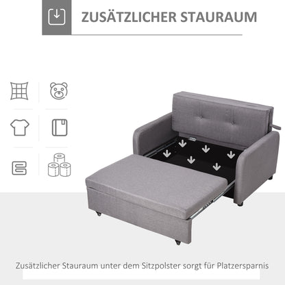 HOMCOM Schlafsofa für 2 Personen, mit Stauraum, leichter Umbau, flexibles Design, Grau
