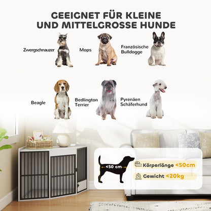 PawHut Hundebox, Aufenthaltsbox för små och mittelgroße Hunde, Haustierbox, Fütterungstür, MDF, Metall, Weiß