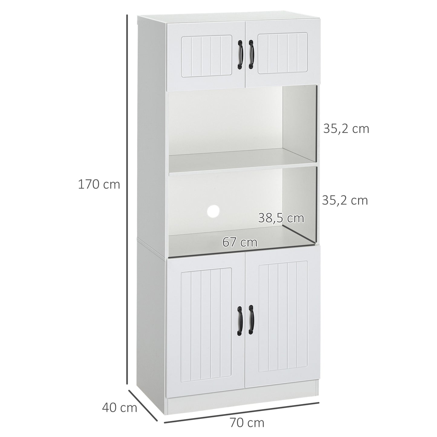 HOMCOM Küchenschrank Küchenbüffet Schrank, Landhausstil, 2 Schränke, 2 Regale, 70 cm x 40 cm x 170 cm Weiß + Schwarz