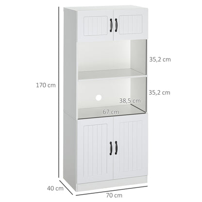 HOMCOM Küchenschrank Küchenbüffet Schrank, Landhausstil, 2 Schränke, 2 Regale, 70 cm x 40 cm x 170 cm Weiß + Schwarz
