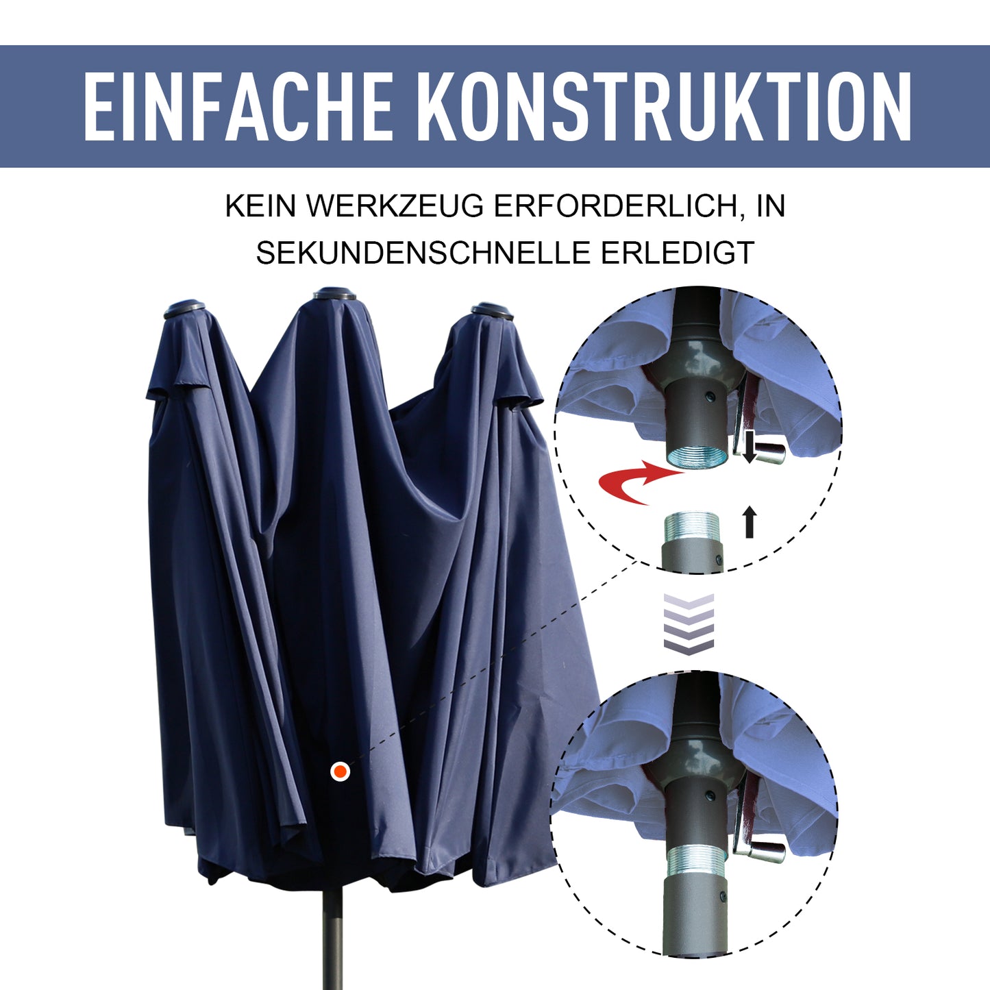 Outsunny Doppelsonnenschirm 455 x 270 cm Gartenschirm mit Handkurbel oval stabil Metallstange Marktschirm Doppelsonnenschirm Terrassenschirm Sonnenschutz für Strand Balkon Terrasse Garten Blau