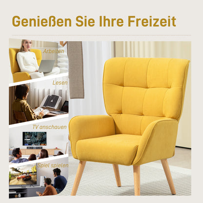 HOMCOM Polstersessel, Wohnzimmersessel mit Steppung, weicher Bezug in Samtoptik, bis 120 kg, Gelb
