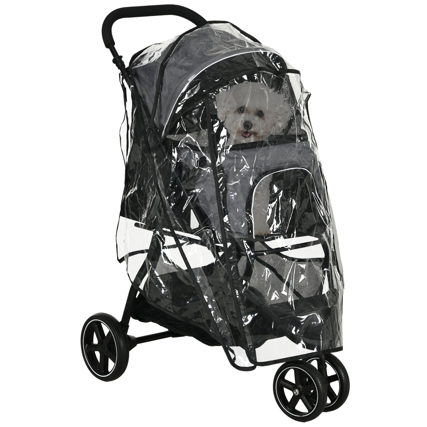 PawHut Hundebuggy Haustierwagen bis 10kg klappbar Regenschutz 2 Sicherheitsleinen 83cm x 55cm x 101cm Grau + Schwarz
