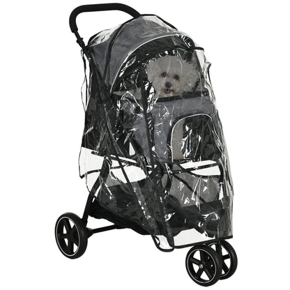 PawHut Hundebuggy Haustierwagen bis 10kg klappbar Regenschutz 2 Sicherheitsleinen 83cm x 55cm x 101cm Grau + Schwarz