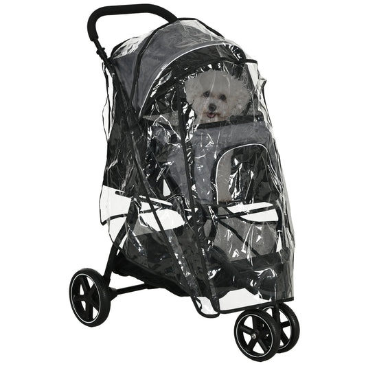 PawHut Hundebuggy Haustierwagen bis 10kg klappbar Regenschutz 2 Sicherheitsleinen 83cm x 55cm x 101cm Grau + Schwarz