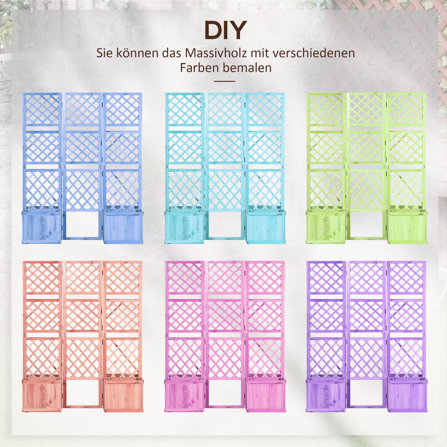 Outsunny Paravent, Sichtschutz für Garten, dreifach klappbar, 4 Blumenkästen, Massivholz, Naturfarbe, 133 x 62 x 165 cm