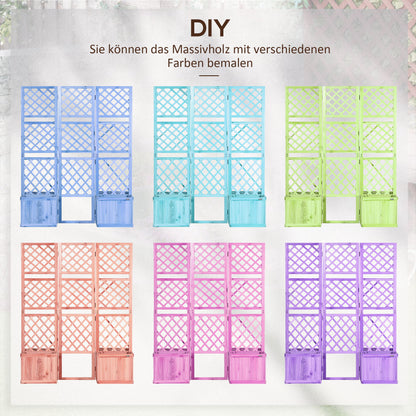 Outsunny Paravent, Sichtschutz für Garten, dreifach klappbar, 4 Blumenkästen, Massivholz, Naturfarbe, 133 x 62 x 165 cm