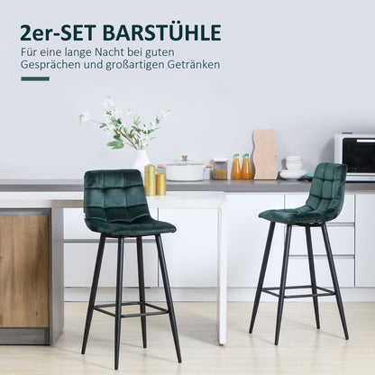 HOMCOM Barhocker 2er-Set, modernes Design, weicher Sitz, Stahlrahmen, 42 x 47 x 105 cm, Grün
