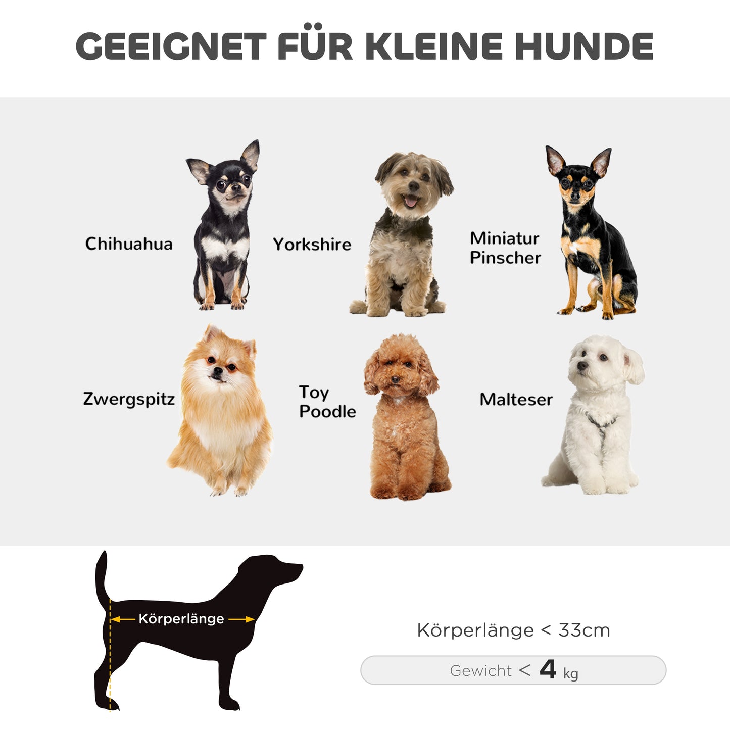 PawHut Hundewagen, klappbarer Hundebuggy für Zwergenhunde bis zu 4 kg, zusammenklappbarer Katzenbuggy mit Griffstange, waschbarem Kissen, Sicherheitsleinen, Aufbewahrungstasche, 4 Räder, Schwarz