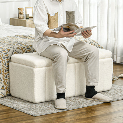 HOMCOM Polsterbank, Bettbank mit Stauraum, belastbar bis 120kg, 102x45x46cm, Cremeweiß