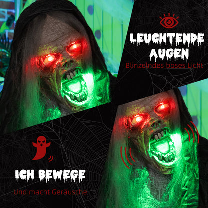 HOMCOM Grünes Monster, Helloweendeko, gruselige Soundeffekte, rote Augen, beweglich, 183 cm