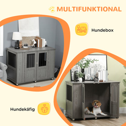 PawHut Hundekäfig Hundebox, 2 Türen, inkl. Verriegelung,116 cm x 60 cm x 87 cm, Grau