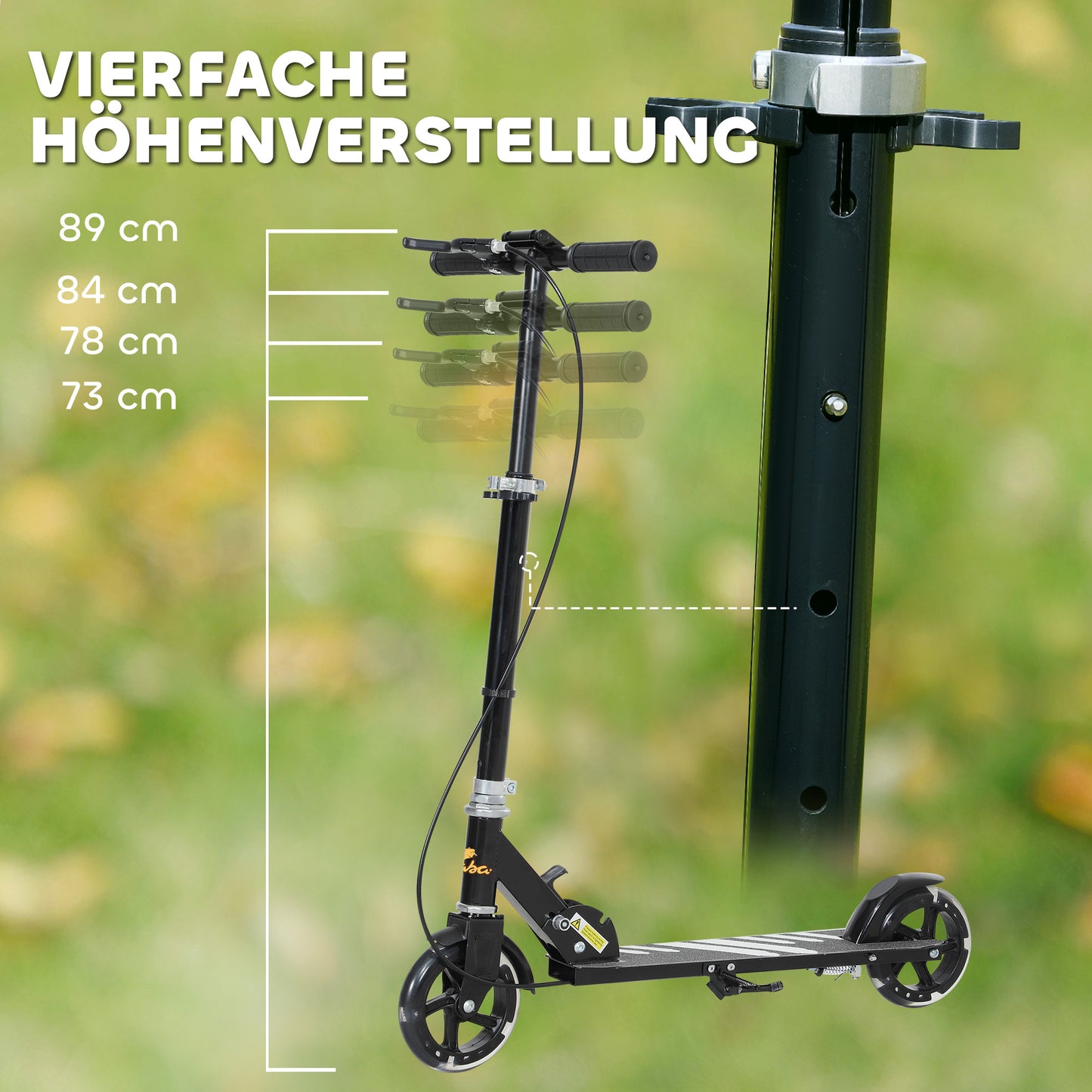 AIYAPLAY Kinderroller, Doppelte Bremsen, Metallrahmen, Fußstütze, faltbar, 3-8 Jahre, Schwarz