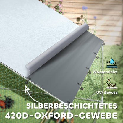 PawHut Hühnerstall, Freilaufgehege für Hühner, mit UV-beständiger Plane, Stahlgitter, Futterautomat, für 18-24 Hühner