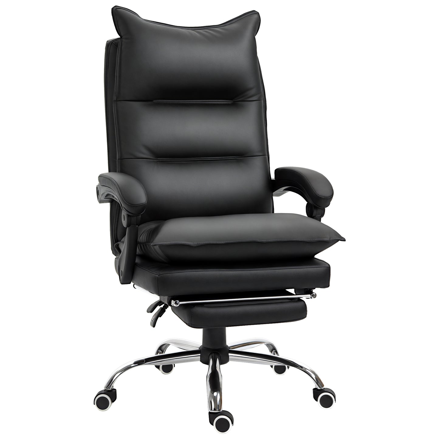 Vinsetto Bürostuhl Ergonomischer Schreibtischstuhl mit Armlehne, Fußstütze, Höhenverstellbarer Drehstuhl aus Kunstleder, Gepolstert Computerstuhl, Schwarz