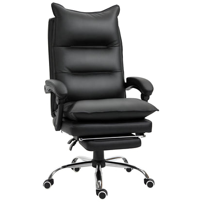 Vinsetto Bürostuhl Ergonomischer Schreibtischstuhl mit Armlehne, Fußstütze, Höhenverstellbarer Drehstuhl aus Kunstleder, Gepolstert Computerstuhl, Schwarz