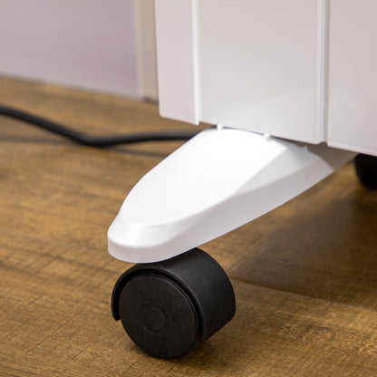 HOMCOM Elektroheizung mit Rollen, 9 vorinstallierte Modi, Wandmontage möglich, 5-35° C, weiß, 75 x 7,5 x 58,5 cm