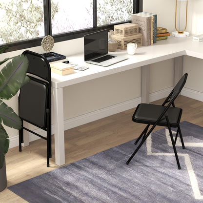 HOMCOM 2er-Set Klappstühle, Tragbare Bürostühle, Metallbeine, Faltstuhl für Büro, Empfang, Wartezimmer, Kunstleder, Schwarz