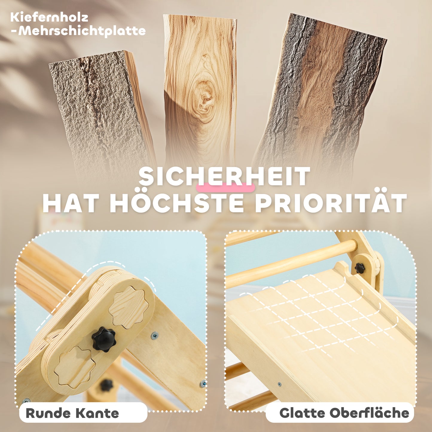 AIYAPLAY Klettergerüst 3-in-1, faltbar, Leiter & Rutsche/Kletterwand, Holz, für Kinder 1,5-4 Jahre