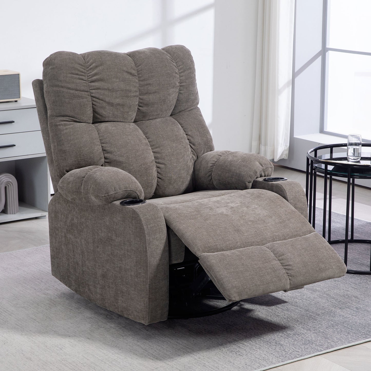 HOMCOM Relaxsessel mit Fußstütze, Loungesessel modern, drehbar, bis 150 kg, Stahlrahmen, 88x96x108cm, Hellbraun