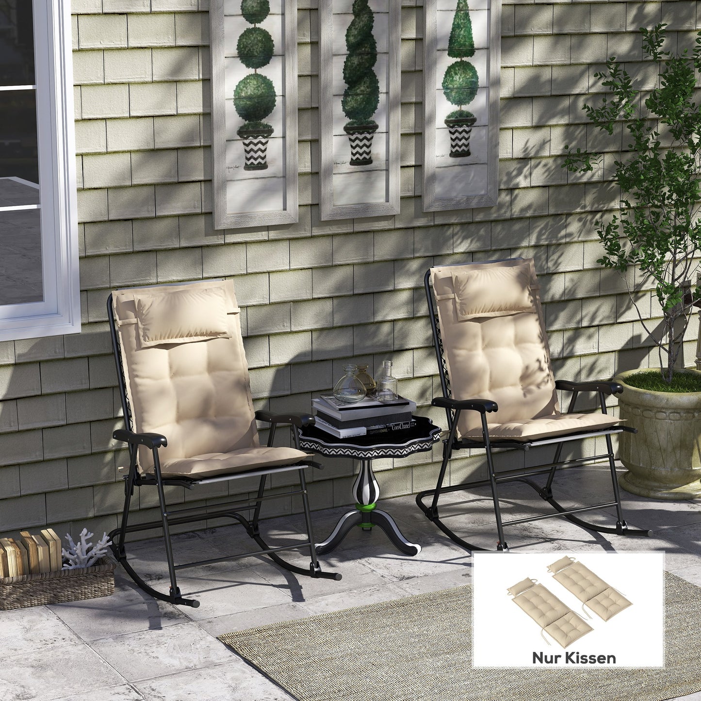 Outsunny 2er Set Auflage für Sonnenliege Wasserabweisend Liegenauflage für Gartenliege Polsterauflage 50x116x5 cm, Beige