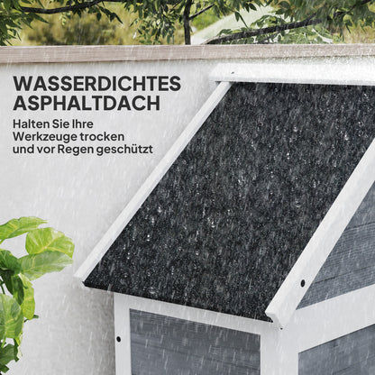 Outsunny Gartenschuppen mit Aufbewahrungsschrank, anpassbare Regale, verschließbare Türen, wasserfest, Fichtenholz, Hellgrau