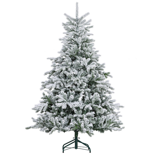 HOMCOM Weihnachtsbaum 180 cm, mit Kunstschnee, flammhemmend, schneller Auf- und Abbau, Metallbasis