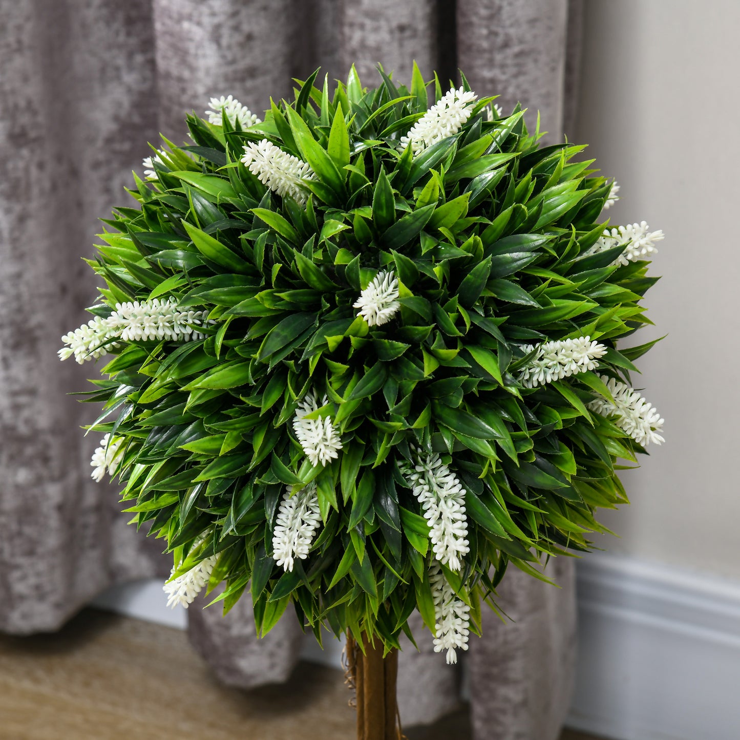 HOMCOM 2er-Set Lavendel Kunstbaum, 60 cm hoch, inkl. Topf und Kunstmoos, Weiß