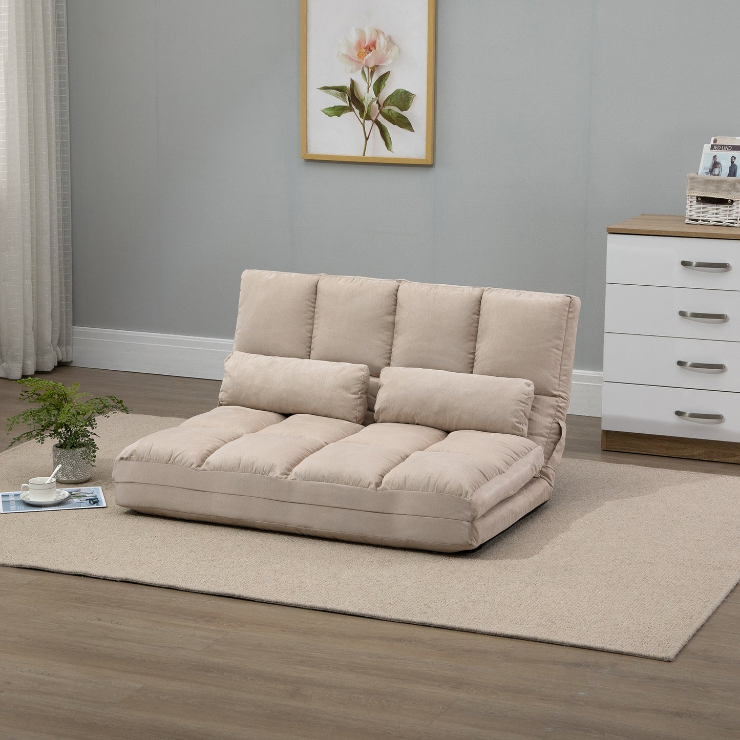 HOMCOM 2-in-1 Bodensessel, Rückenlehne, Verstellbar, 102 x 73 x 60 cm, Beige