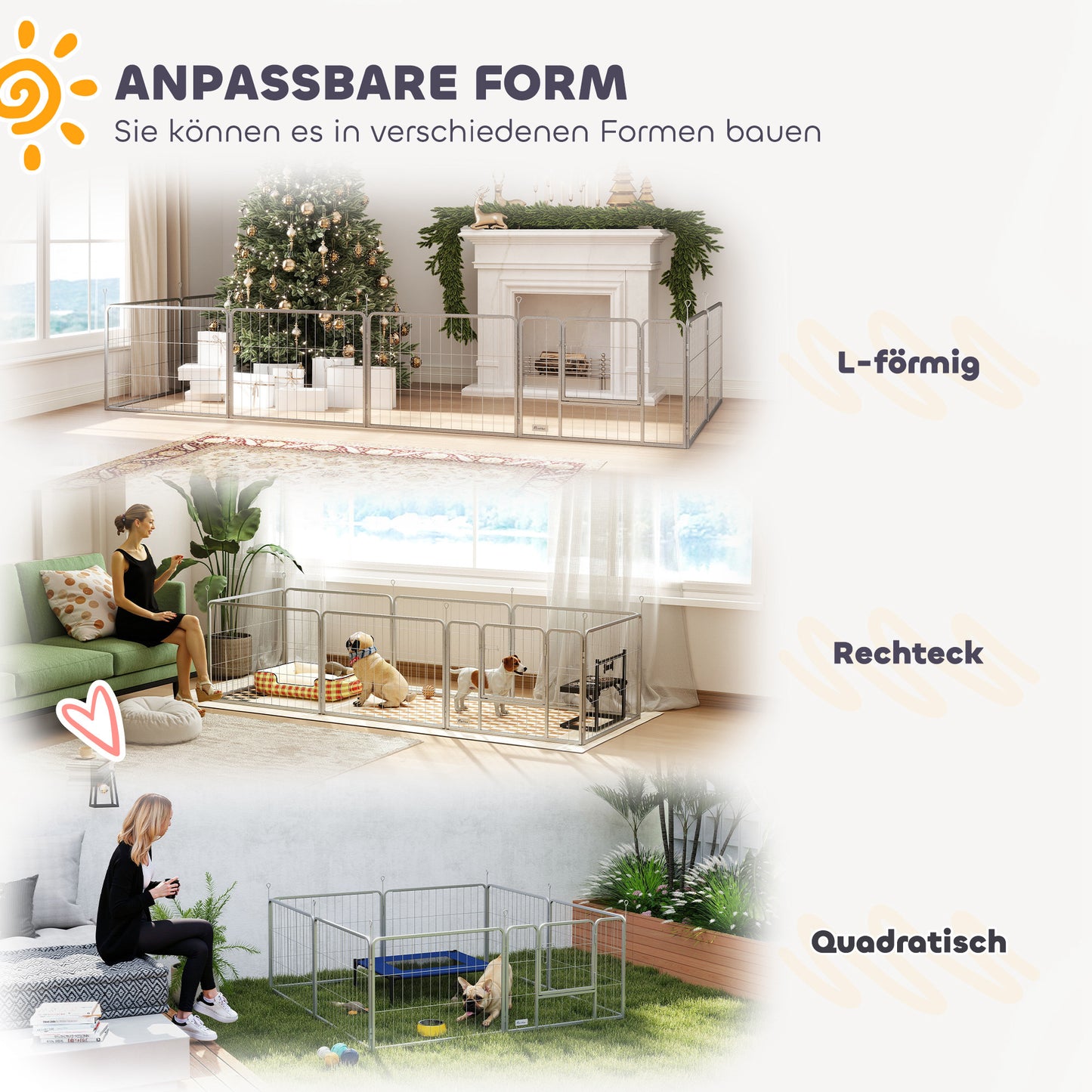 PawHut Haustiergehege, Hundezaun, Haustierspielplatz, flexibel anpassbar, rostfreier Stahl