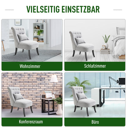 HOMCOM Sessel Wohnzimmer Relaxsessel Loungesessel Ruhesessel mit Rückenkissen, Holzbeine, Lesesessel mit Leinenoptik, Polstersessel für Schlafzimmer, Grau