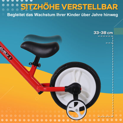HOMCOM Kinder Laufrad ab 2-5 Jahre Lauflernrad mit Stützrädern, Pedalen, Höhenverstellbarem Sitz, Spielzeug Balance Bike für Kleinkinder Erste Geburtstag Geschenk, Rot