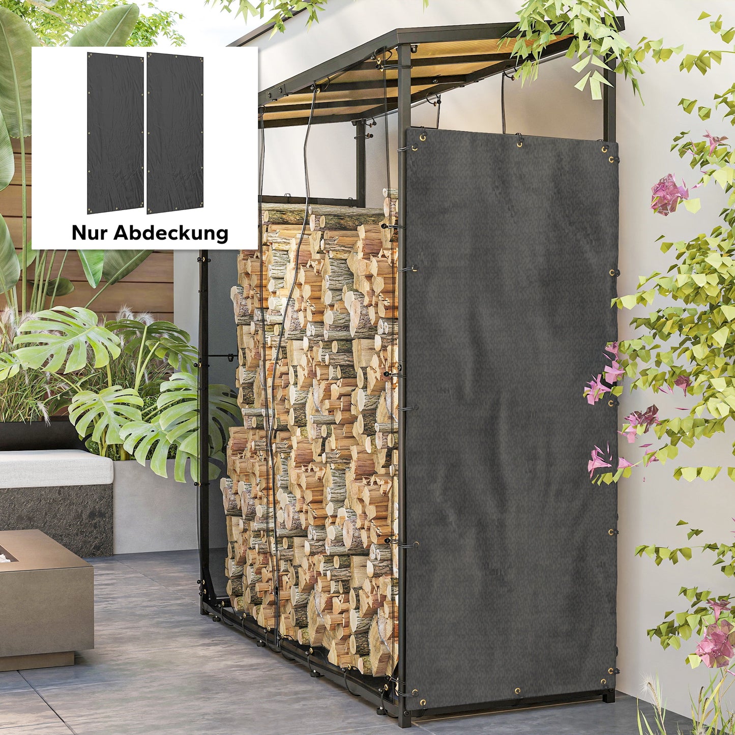 Outsunny Abdeckung für Brennholzregal, 2er-Set, wetterfest &amp; staubdicht, 148 x 62 cm, Schwarz