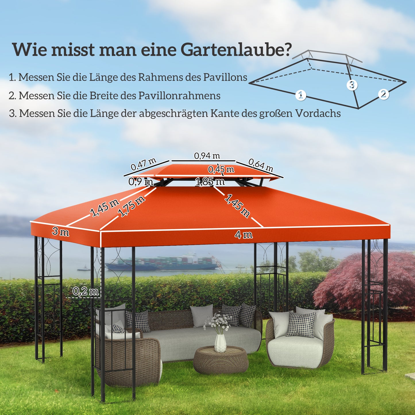 Outsunny Ersatzdach für Gartenpavillons 3x4m Polyester Kaffee