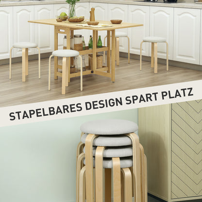 HOMCOM Polsterhocker im 4er-Set, stapelbar, lackierte Oberfläche, Holzbeine, Cremeweiß