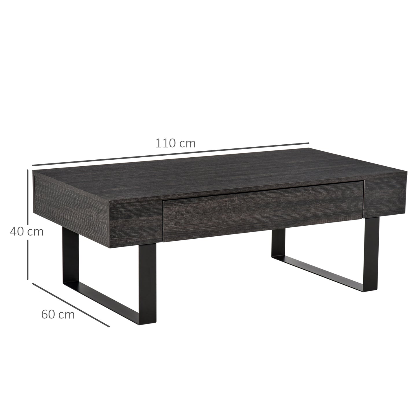 HOMCOM Couchtisch Wohnzimmertisch mit Schublade Modern Sofatisch mit Metallrahmen Beistelltisch Kaffeetisch für Wohnzimmer 110 x 60 x 40 cm, Dunkelgrau