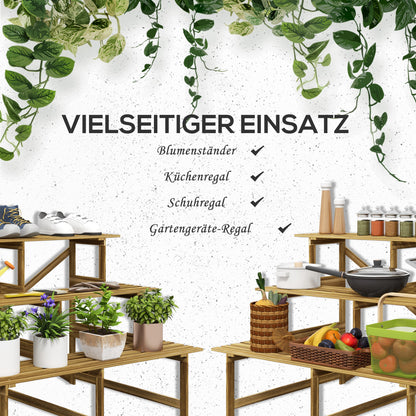 Outsunny Pflanzentreppe, Blumentreppe, Blumenregal, Pflanzregal, Blumenständer, 3 Stufen, Tannenholz, 120 x 80 x 78cm